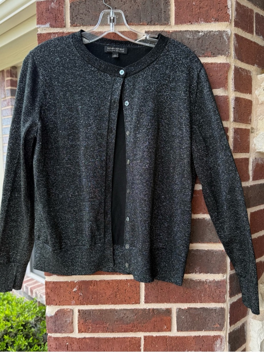 Banana Republic Black Metallic Button-Front Cardigan